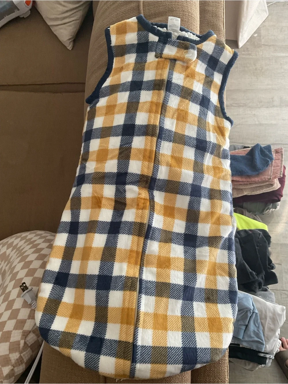Children's Plaid Sleeveless Sleep Sack - Mustard, Navy & White